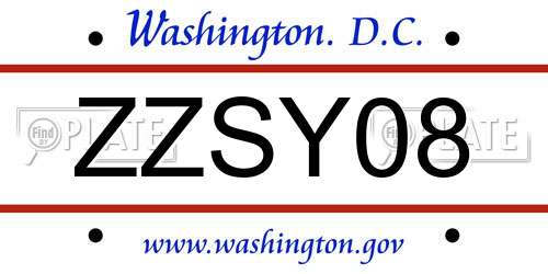 ZZSY08 District Of Columbia License Plate