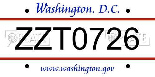 ZZT0726 District Of Columbia License Plate