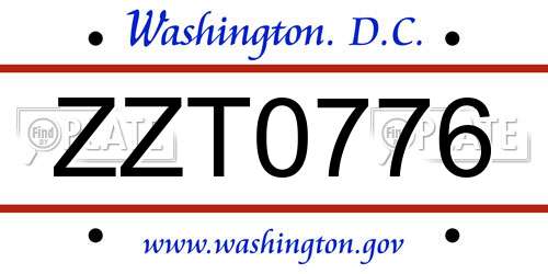 ZZT0776 District Of Columbia License Plate