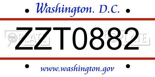 ZZT0882 District Of Columbia License Plate