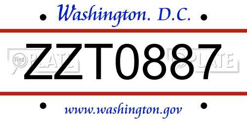 ZZT0887 District Of Columbia License Plate