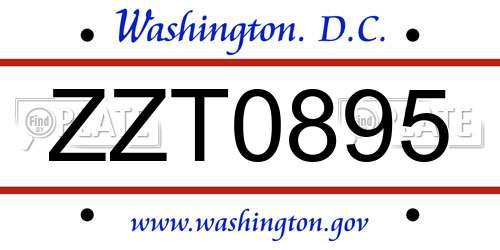 ZZT0895 District Of Columbia License Plate