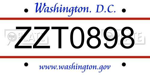 ZZT0898 District Of Columbia License Plate