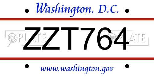 ZZT764 District Of Columbia License Plate