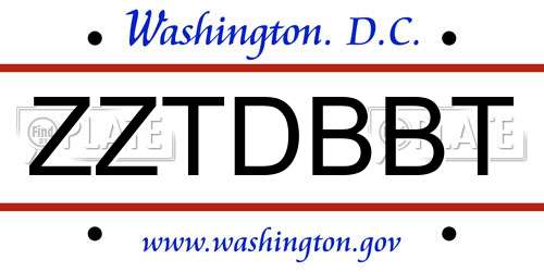 ZZTDBBT District Of Columbia License Plate