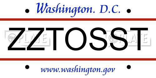 ZZTOSST District Of Columbia License Plate