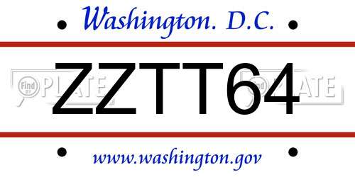 ZZTT64 District Of Columbia License Plate