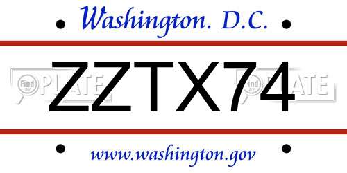 ZZTX74 District Of Columbia License Plate