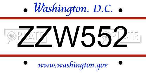 ZZW552 District Of Columbia License Plate