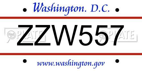 ZZW557 District Of Columbia License Plate