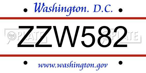 ZZW582 District Of Columbia License Plate