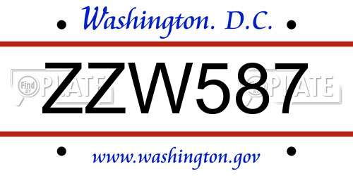 ZZW587 District Of Columbia License Plate