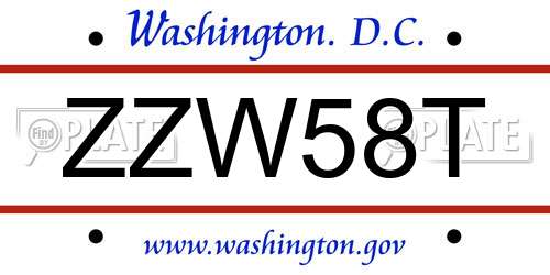ZZW58T District Of Columbia License Plate
