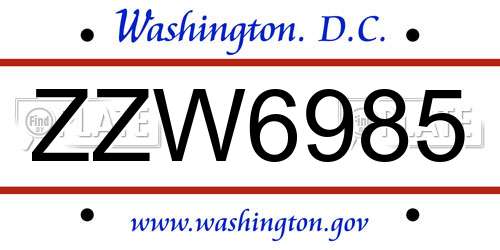 ZZW6985 District Of Columbia License Plate