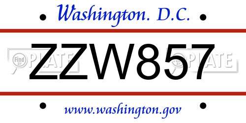 ZZW857 District Of Columbia License Plate