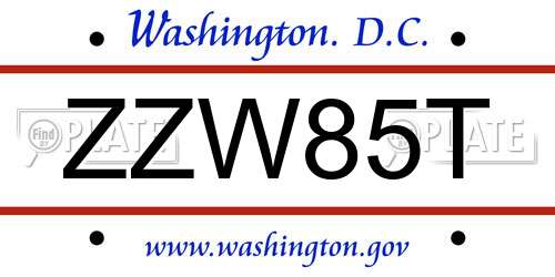 ZZW85T District Of Columbia License Plate