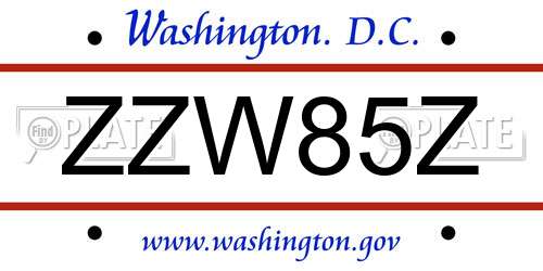 ZZW85Z District Of Columbia License Plate