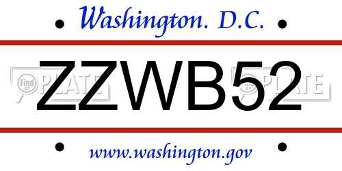 ZZWB52 District Of Columbia License Plate