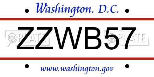 ZZWB57 District Of Columbia License Plate