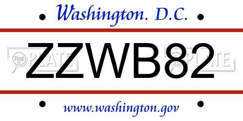 ZZWB82 District Of Columbia License Plate