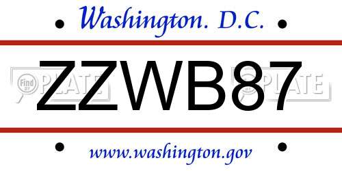ZZWB87 District Of Columbia License Plate