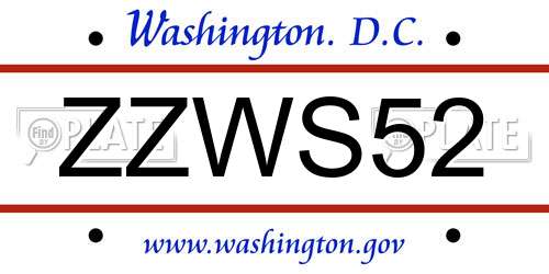 ZZWS52 District Of Columbia License Plate