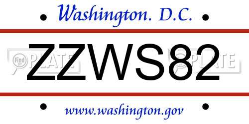 ZZWS82 District Of Columbia License Plate