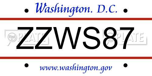 ZZWS87 District Of Columbia License Plate