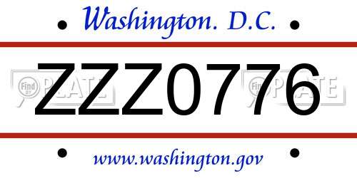 ZZZ0776 District Of Columbia License Plate