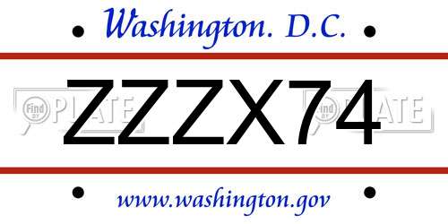 ZZZX74 District Of Columbia License Plate