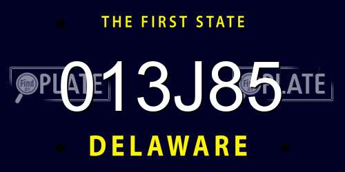 013J85 Delaware License Plate