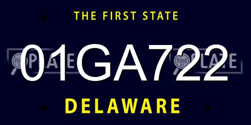 01GA722 Delaware License Plate