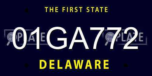 01GA772 Delaware License Plate