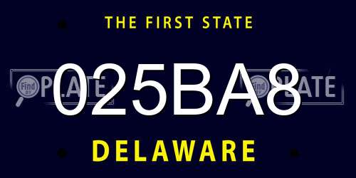 025BA8 Delaware License Plate