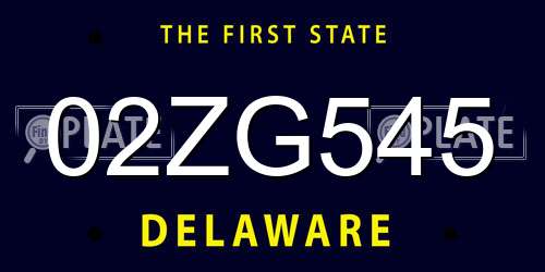 02ZG545 Delaware License Plate