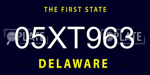 05XT963 Delaware License Plate