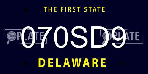 070SD9 Delaware License Plate