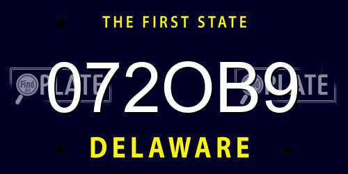 072OB9 Delaware License Plate