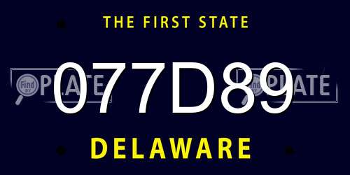 077D89 Delaware License Plate
