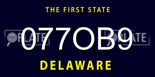 077OB9 Delaware License Plate