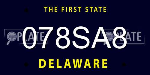 078SA8 Delaware License Plate