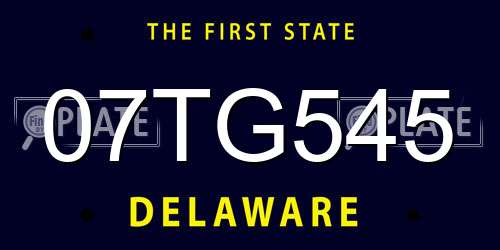 07TG545 Delaware License Plate