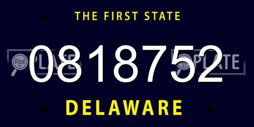 0818752 Delaware License Plate