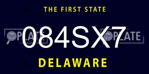 084SX7 Delaware License Plate