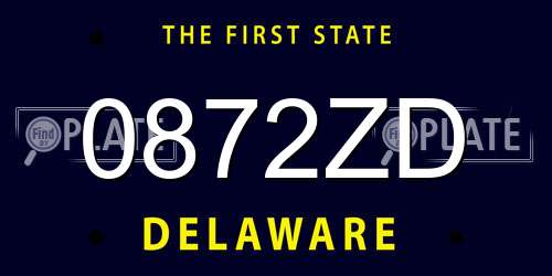 0872ZD Delaware License Plate