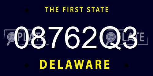 08762Q3 Delaware License Plate