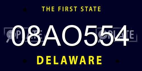 08AO554 Delaware License Plate