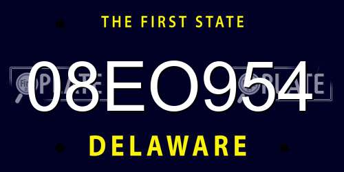 08EO954 Delaware License Plate