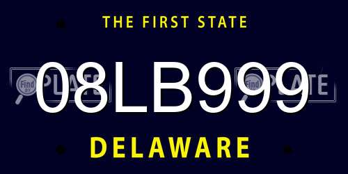 08LB999 Delaware License Plate