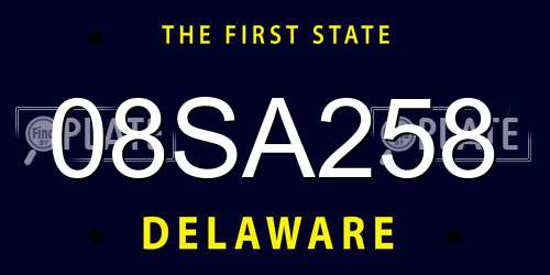 08SA258 Delaware License Plate